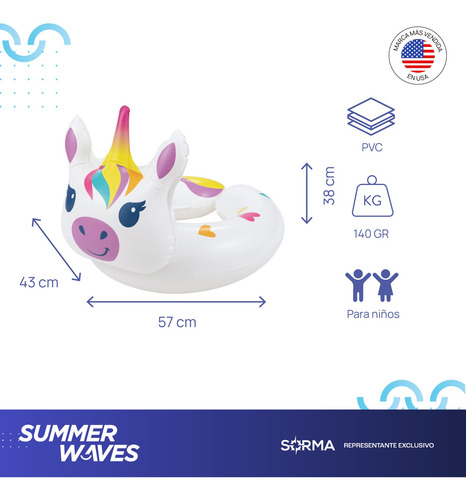 Imagen 2 de 7 de Unicornio Salvavida Niño Inflable Flotador Pileta