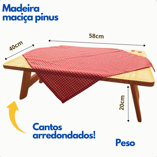 Mesa Piquenique Leve Dobrável Pinus Portátil Marrom
