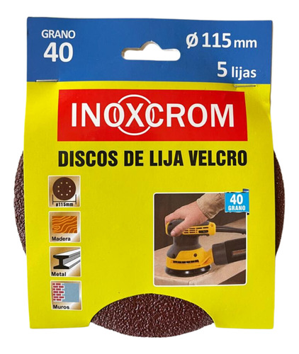 Disco De Lija Velcro Para Madera 115mm X 5u Lijadora Orbital