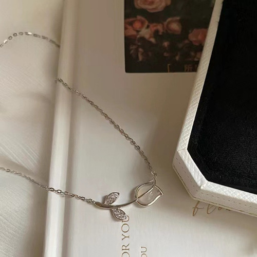 Collar Con Colgante De Tulipán De Plata 925 Para Mujer