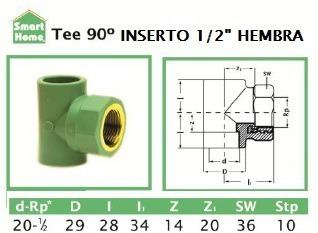 10 Tee Inserto Bronce Hembra 20 Mm 1/2  Termofusión