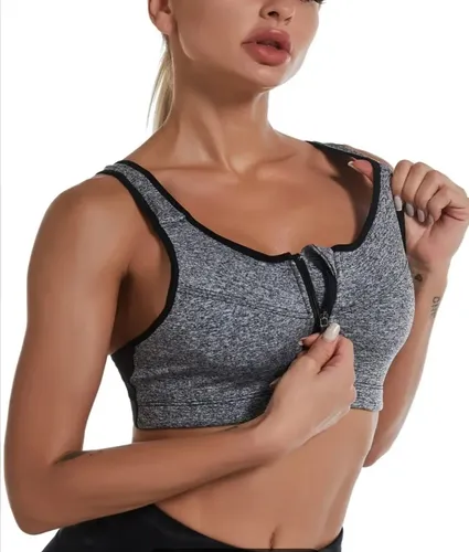 Crop Top Deportivo Ajustable Con Cremallera - Gris Ref. 2070