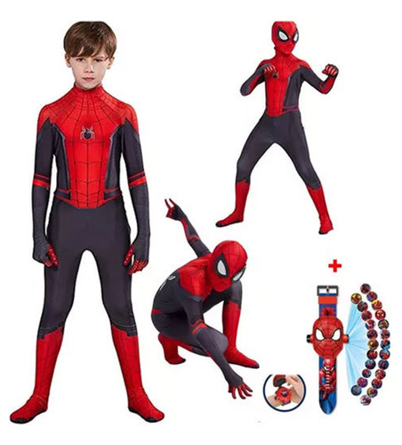 Spiderman Niños Espectáculo Traje Marvel Super Heroes + Reloj