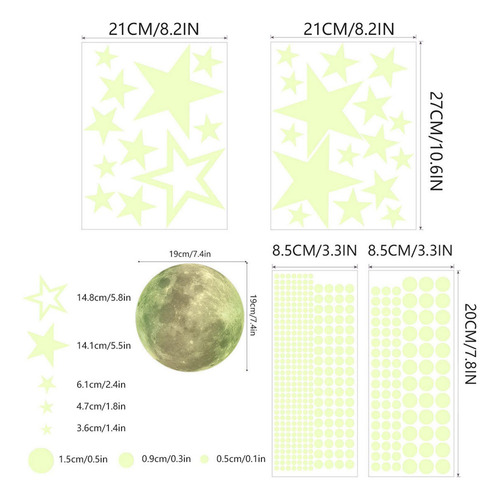 5 Pegatinas De Estrellas Y Con Puntos Que Brillan En La