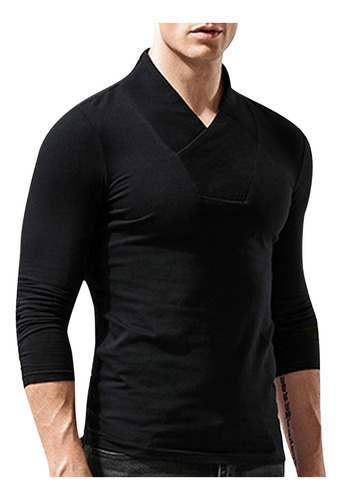 Jersey Casual Liso De Manga Larga Con Cuello En V Para Hombr