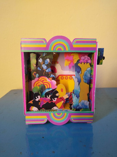 Diorama Caja Madera/papel Con Luz-led Imagen The Beatles 