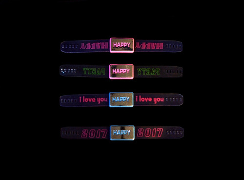 Pulseras Brazalete Happy Led Silicona Cotillon Luminoso X 10