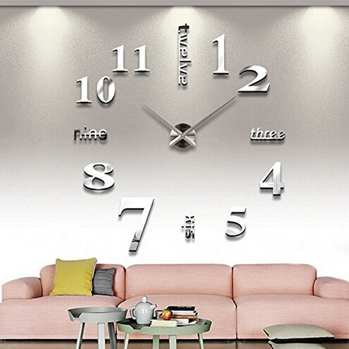 Imagen 1 de 5 de Kit De Decoración Reloj De Pared 3d Bricolaje (plateado)