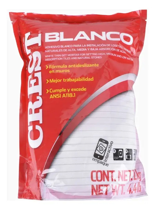 Pegamento Reforzado De Azulejo 2kg Crest Blanco
