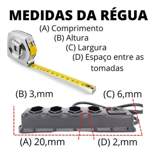 Filtro De Linha Protetor Elétrico 4 Tomadas E Fusivel 85cm
