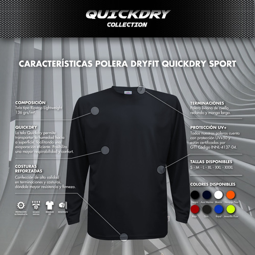 Imagen 6 de 7 de Polera Dryfit Sport Hombre M/l Uv+pro Ripstop Premium