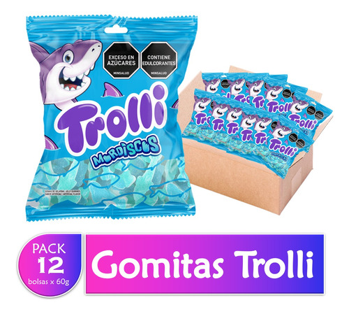 Gomitas Dulces Trolli Tiburon Mordicos 60grs Pack X12 Uds