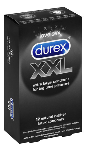 Durex Xxl Extra Grande Lubricado, 12 Unidades