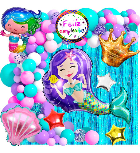 50 Art Sirenitas Candy Cumple Globo Sirena Corona Deco359 