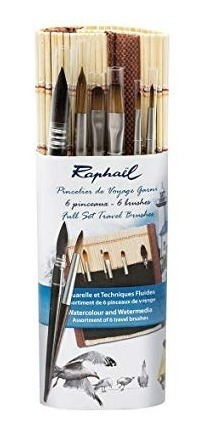 Set Pinceles  Acuarela Raphael X6 Unidades + Esterilla