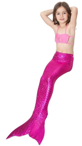 Imagem 7 de 7 de Biquíni Infantil Ariel E Cauda Sereia Nadadeira Monofin Pink