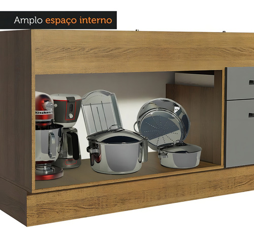 Gabinete Bajo Cocina Madesa Agata 150cm Sin Tablero Mg Color Rústico/Gris