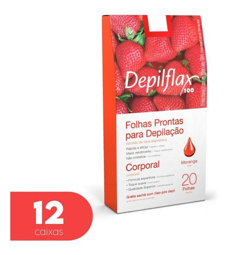 Kit Folhas Prontas P/ Depilação Corporal Morango C/20 - 12cx