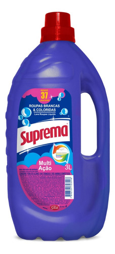 Lava Roupas Liquido Suprema 3 Litros Azul Sabão Multi Ação