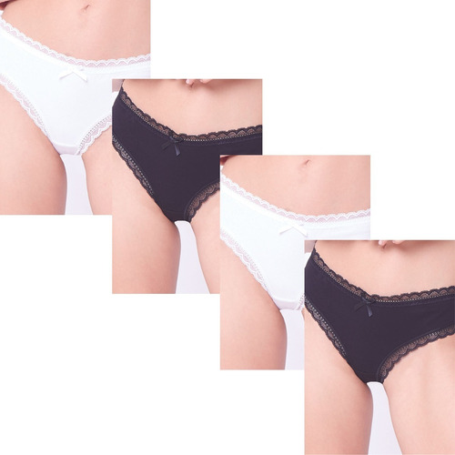 Pack 4 Culotte Intime - Algodón Elasticado Liso / Encaje