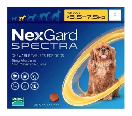 Pastilla antiparasitario Merial NexGard Antipulgas Spectra para perro de 3.6kg a 7.5kg