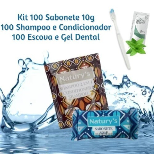 Kit 100 Sabonete 10g Shampoo 2x1 Escova E Gel Touca E Pente