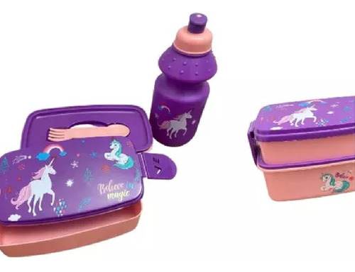 Set De Lonchera Infantil 2 Niv Con Botella Unicornio