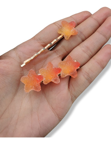 Broche Para Cabello En Forma De Gomita Estrella Naranja