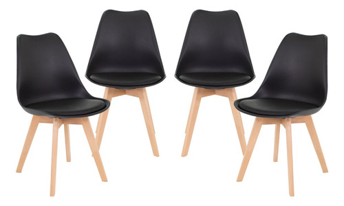 Set De 4 Sillas Eames Onof Minimalistas Modernas Madera Onof Color del asiento Negro