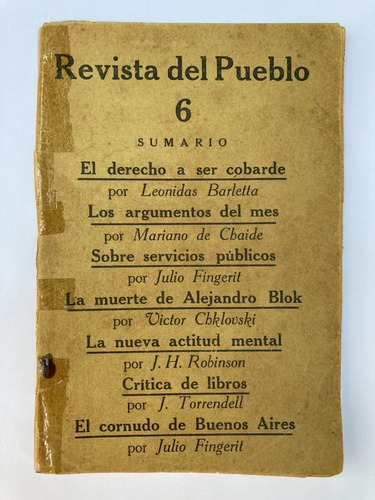 Revista Del Pueblo. Nº 6. 1926. Julio Fingerit. 