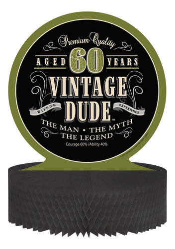 Vintage Dude Centro Mesa 60 Cumpleaño Base Panal 22,8