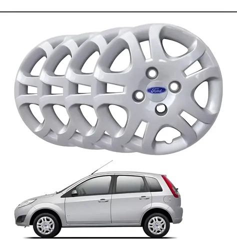 Jogo 4 Calotas Aro 14 Ford Fiesta Class 2002 2014 com Emblemas Cinza