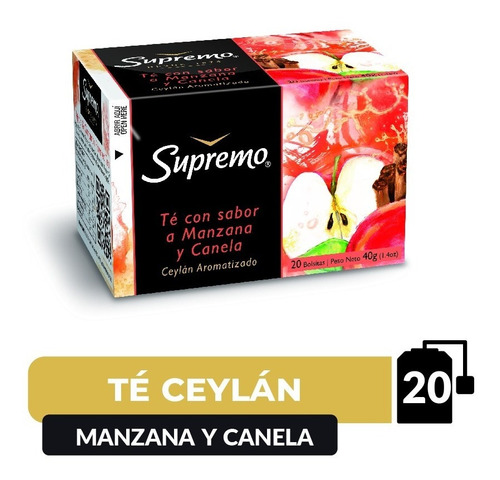 Té Negro Gourmet Sabor Manzana Canela Supremo 20 Bolsitas