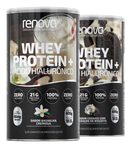 Kit 2 Whey Protein Renova Be Ácido Hialurônico Suplemento Sabor 1 Baunilha - 1 Cookies