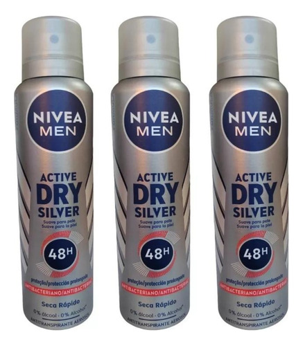 Pack X 3 Nivea Desodorante Antitranspirant Active Dry Silver