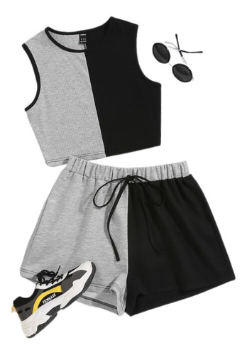 Conjunto Short + Top Bicolor Mujer Deportivo Fitness