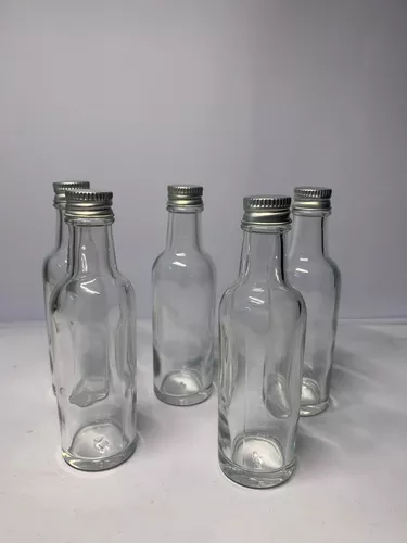 Botella Vidrio Redonda 50 Ml, Tequilera Mini Aluminio (30pz)
