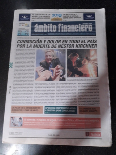 Diario Ámbito Financiero 28 10 2010 Muerte Néstor Kirchner 