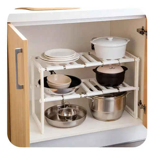 Mueble Organizador Estante Cocina Baño Ajustable 50 A 70 Cm Color Blanco