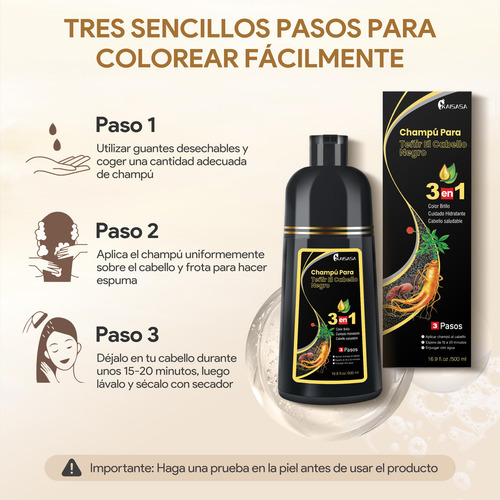 Black Hair Dye Shampoo 3 In 1, Shampoo Para Canas Con