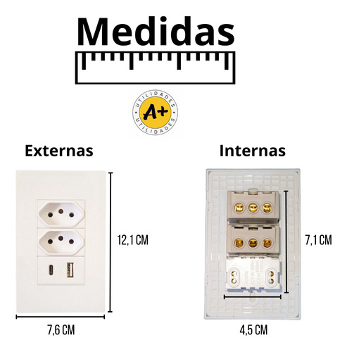 Tomada Dupla Usb Tipo C Com Espelho Parede Universal Bivolt