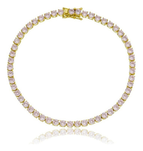 Pulseira Feminina Riviera Com Zircônia Rosa Em Ouro 18k Comprimento 19 Cm