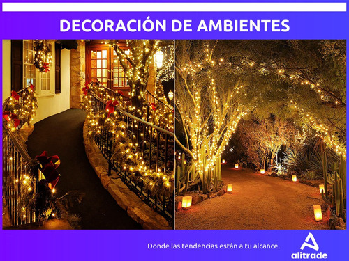 Imagen 3 de 10 de Luces Navidad Exterior Solares Guirnalda Led 100 Luces 12mts