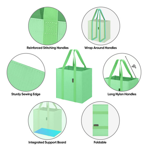 Bolsas Reusables Impermeables Soporta Hasta 22 Kg Verde 4 Pz