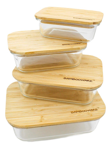 Bambooware Recipientes De Vidrio Con Tapas | Juego De Crista