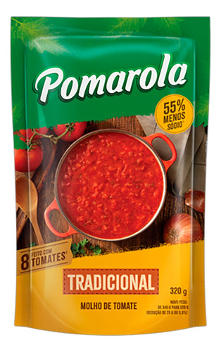 Molho de Tomate Tradicional Pomarola sem glúten em sachê 320 g