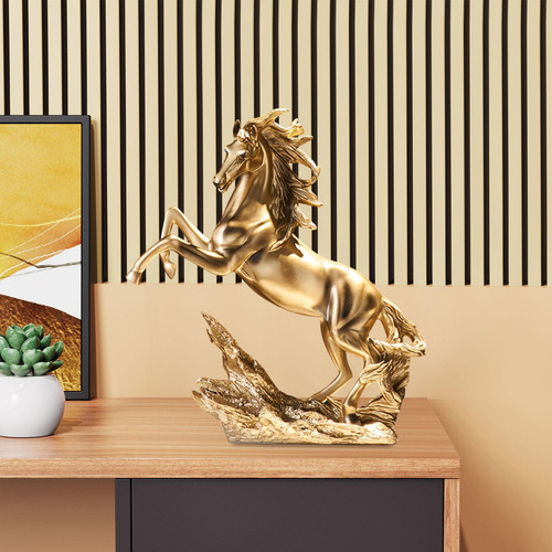 Estatuilla De Estatua De Caballo De Pie, Color Dorado, 15