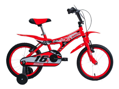 Bicicleta bmx freestyle infantil SLP Max R16 1v frenos v-brakes color rojo con ruedas de entrenamiento  