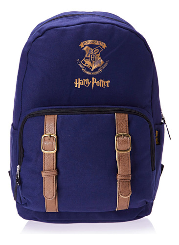 Mochila Escolar Bolso Frontal Reforçada Brasão Harry Potter Cor Azul-marinho