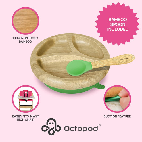 Plato De Bambú De Octopod Abiie-placas Para Niños Durante 4
